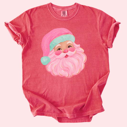 Pastel Pink Santa Face Tee
