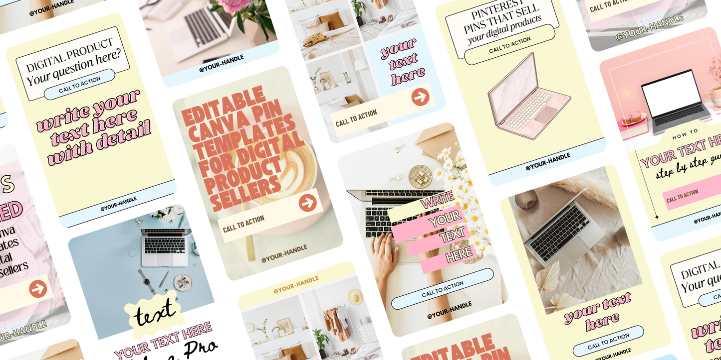 Editable Canva Pinterest pin templates for Pinterest marketing, bloggers, digital product sellers, and small business owners. Create professional, eye-catching pins to boost engagement, grow traffic, and drive sales. Fully customizable in Canva for branding, blog promotion, and online stores like Shopify or Stan Store.