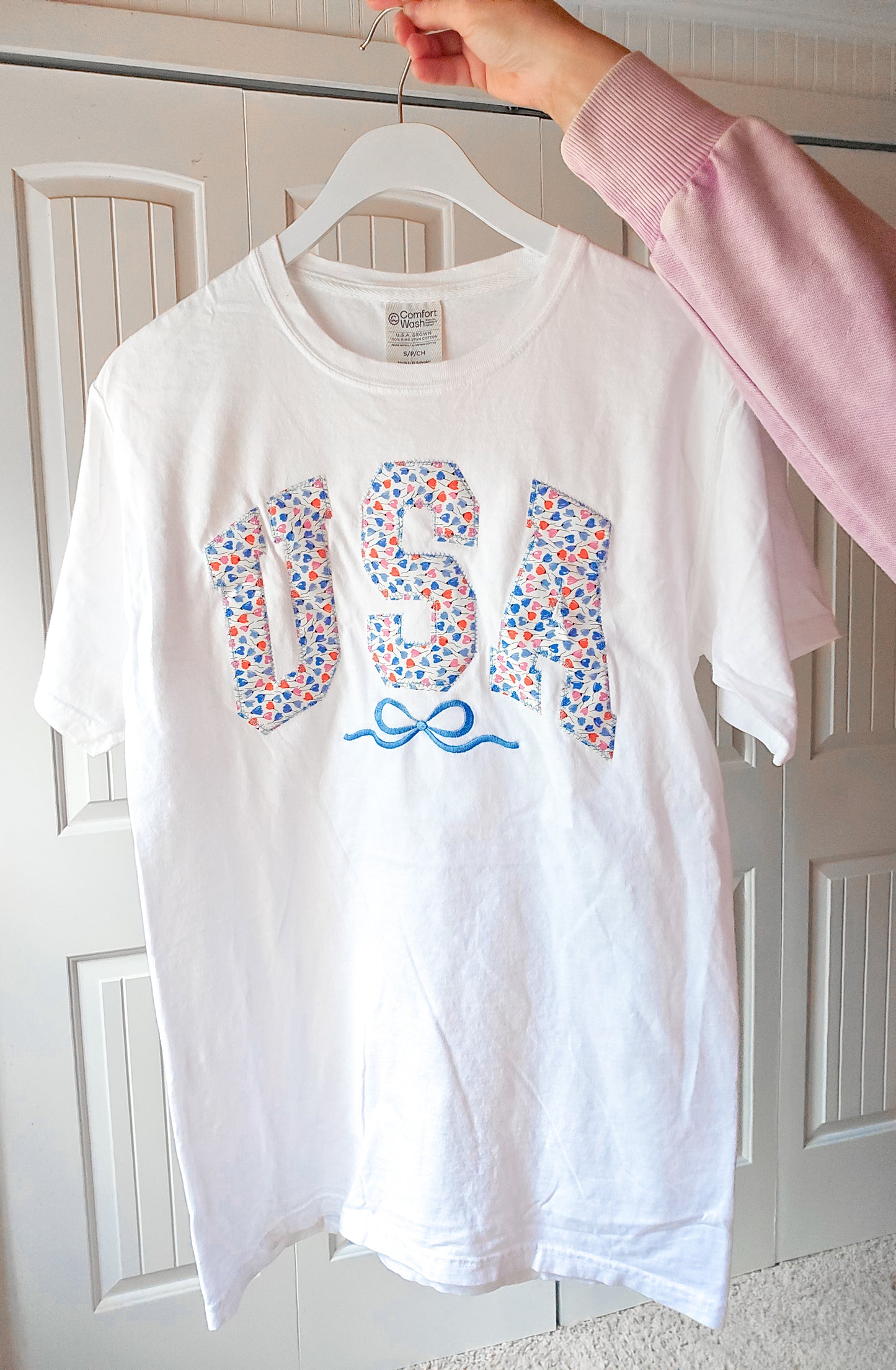Floral USA Patch Tee with Embroidered Bow