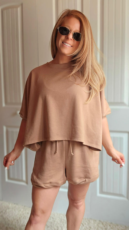 Mocha Bubble Top & Shorts SET