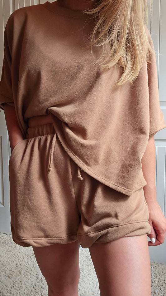 Mocha Bubble Top & Shorts SET