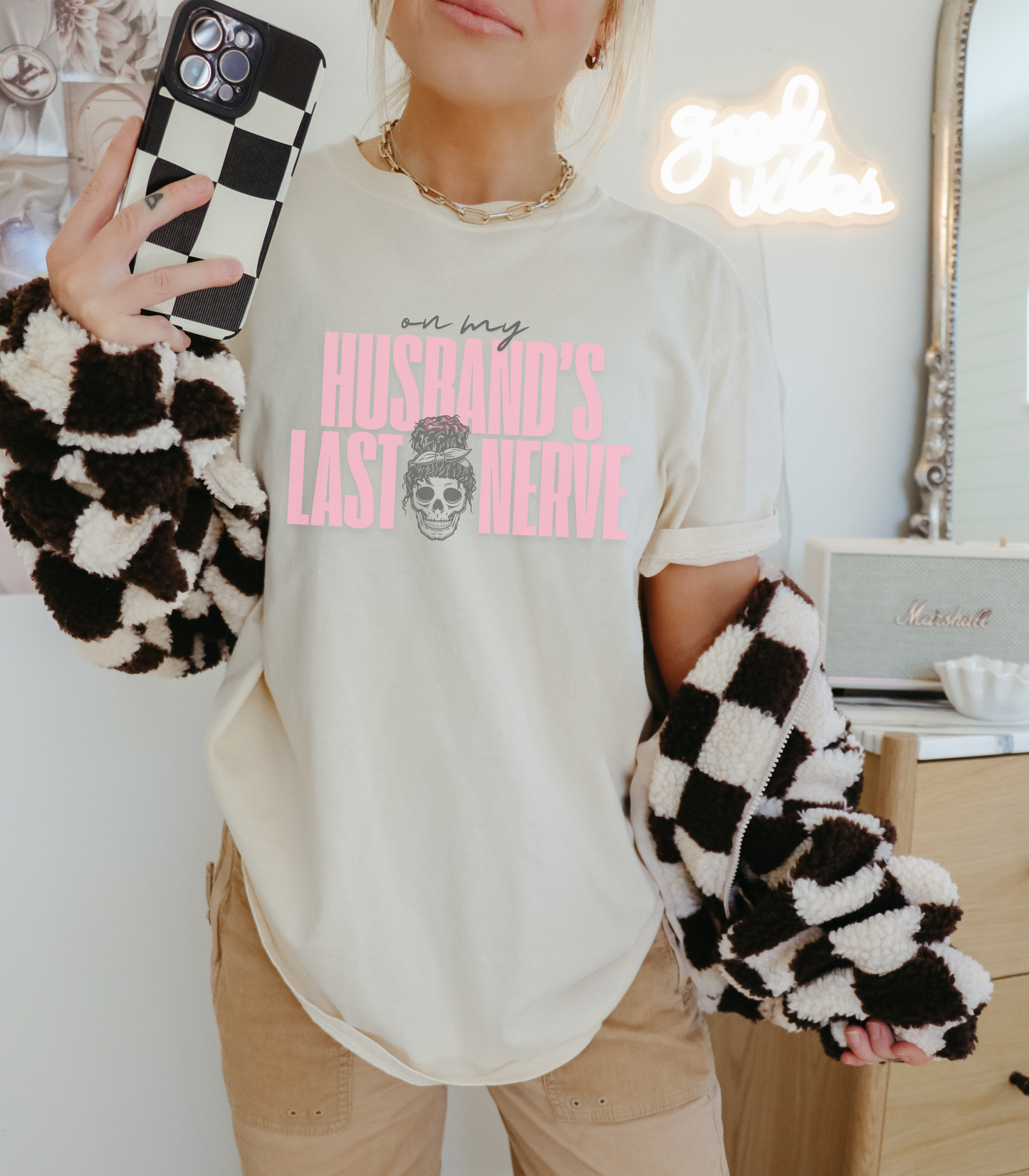 On My Husbands Last Nerve Sarcastic Wife Tee [COMFORT COLORS]