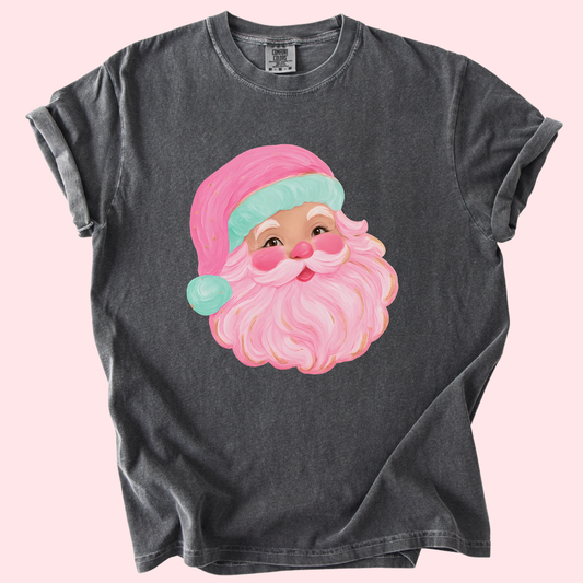 Pastel Pink Santa Face Tee