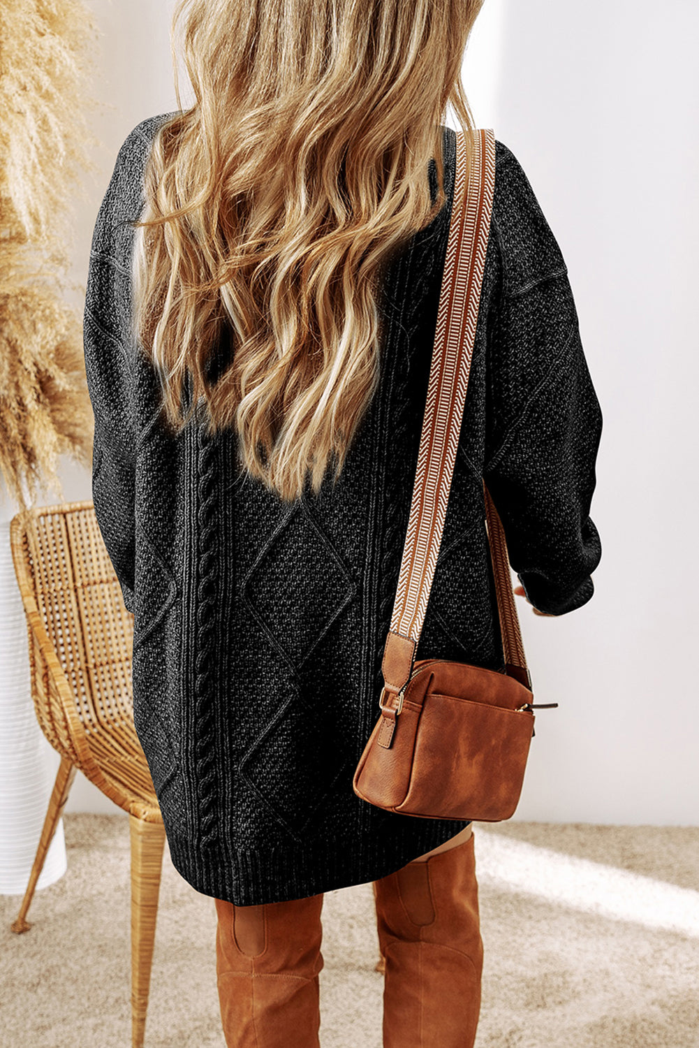 Cable Knit Drop Shoulder Loose Fit Sweater Dress [3 COLORS]