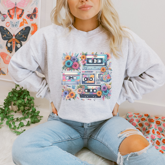 Retro Vintage Floral Cassette Sweatshirt
