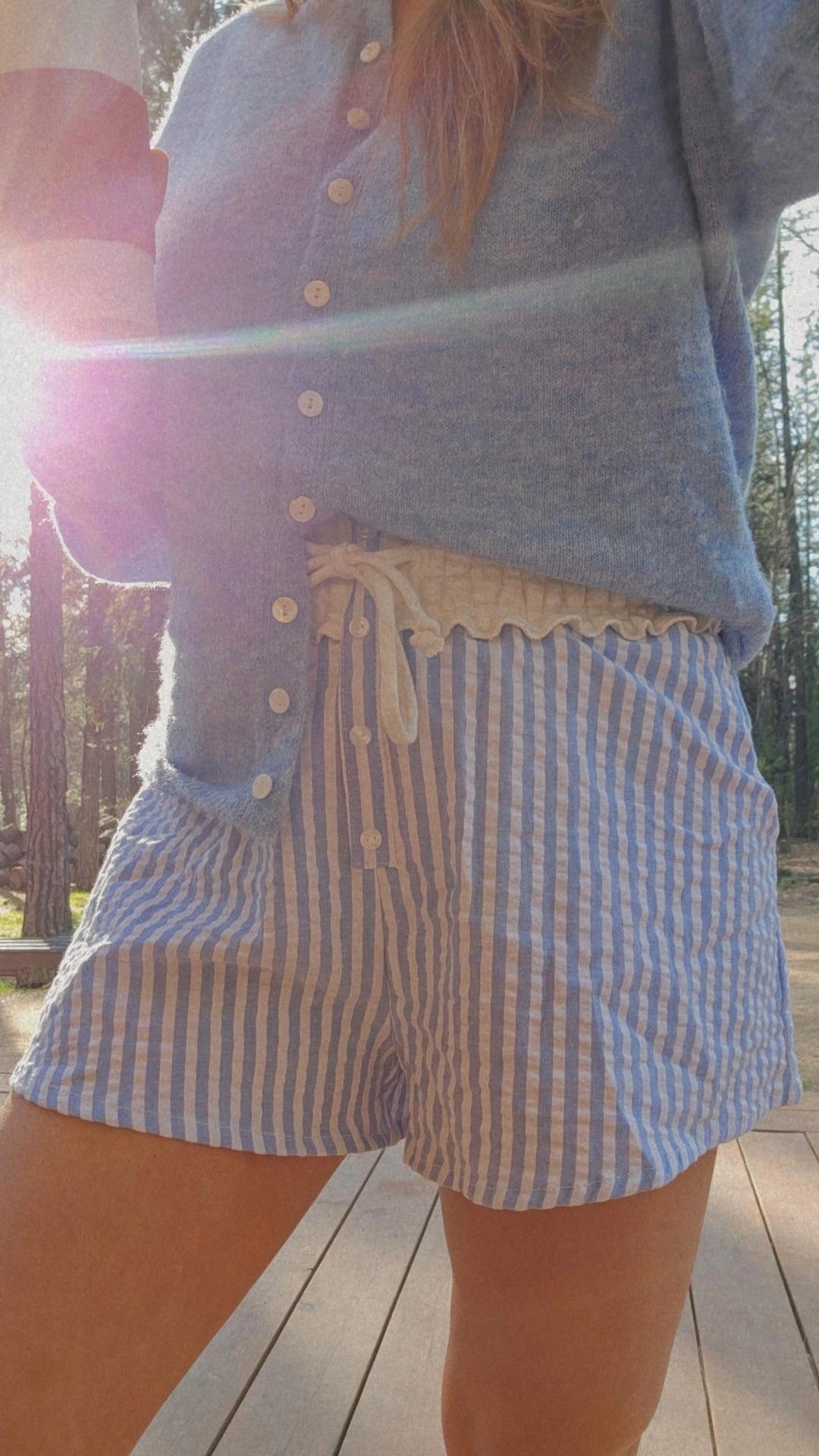 Coastal Striped Seersucker Cotton Shorts