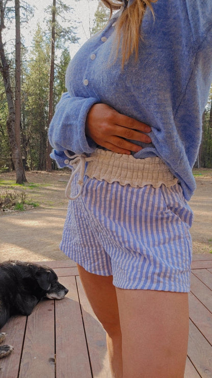 Coastal Striped Seersucker Cotton Shorts