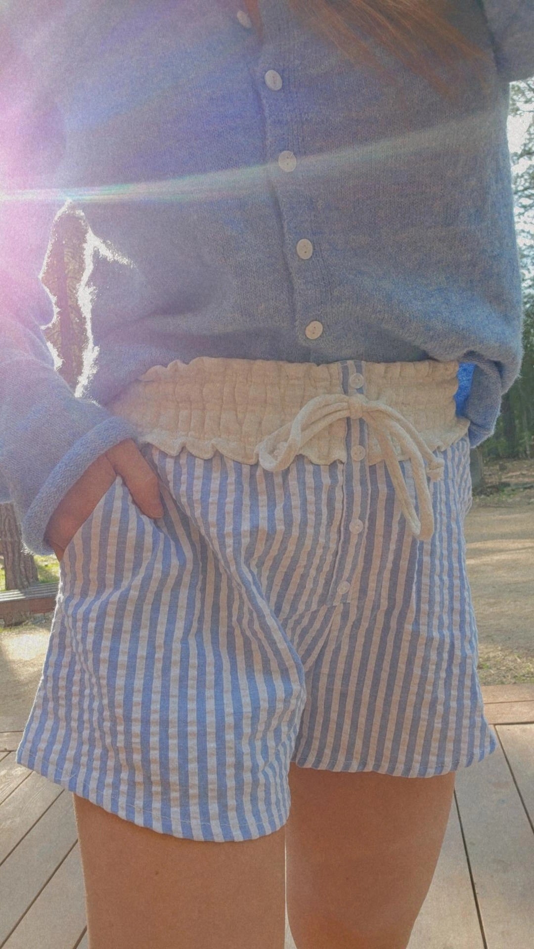 Coastal Striped Seersucker Cotton Shorts