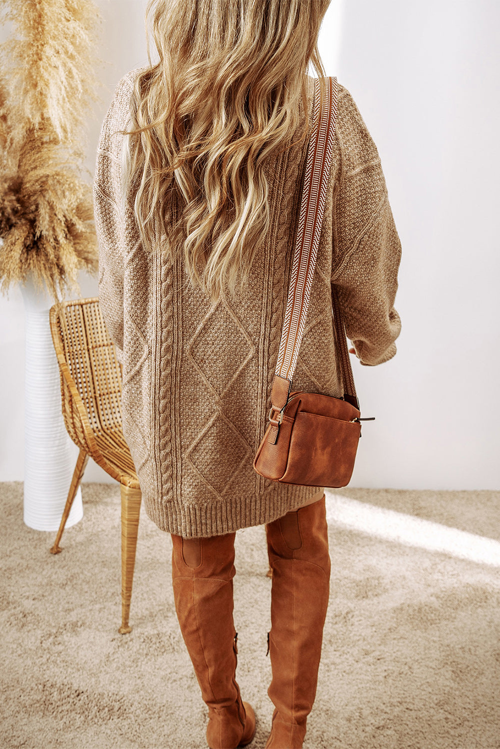 Cable Knit Drop Shoulder Loose Fit Sweater Dress [3 COLORS]