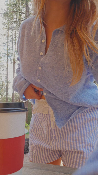 Coastal Striped Seersucker Cotton Shorts