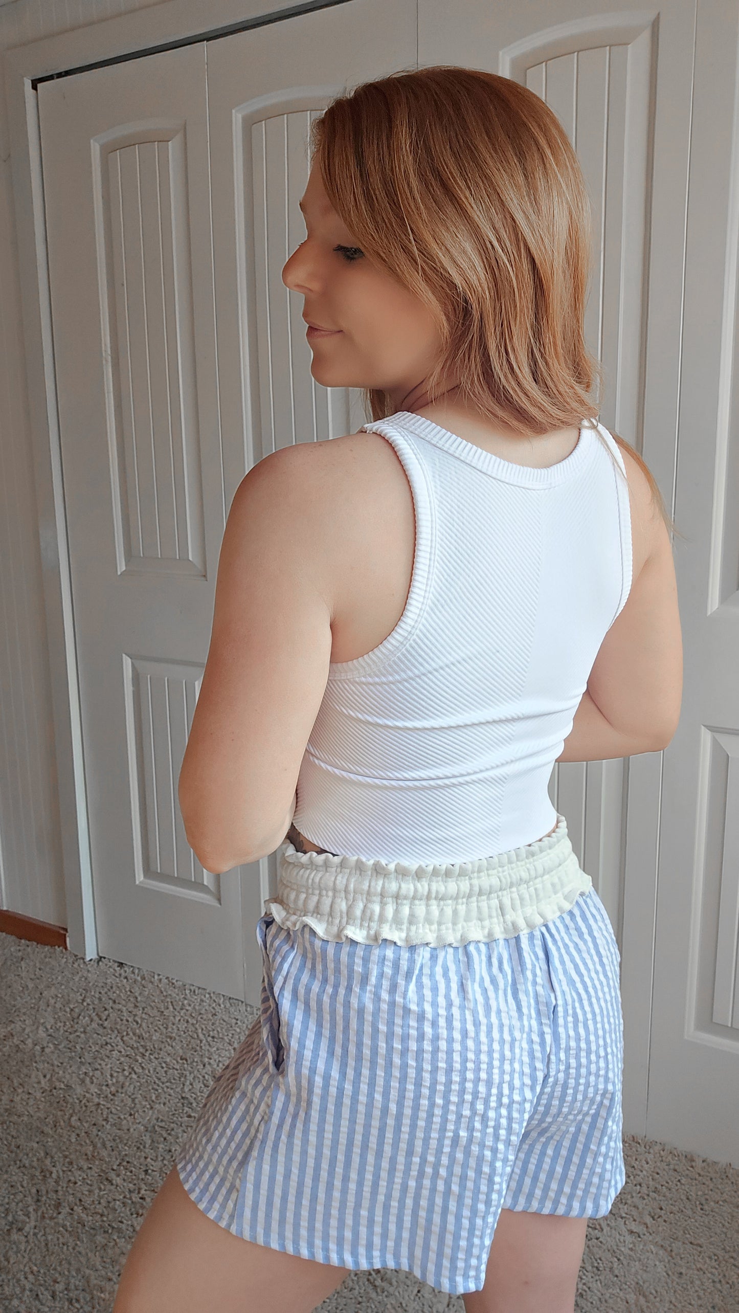 Coastal Striped Seersucker Cotton Shorts