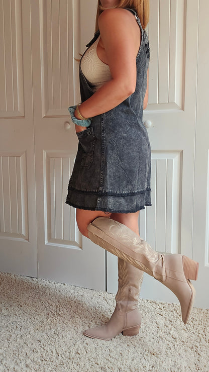 Blackberry Patch Overalls Mini Dress