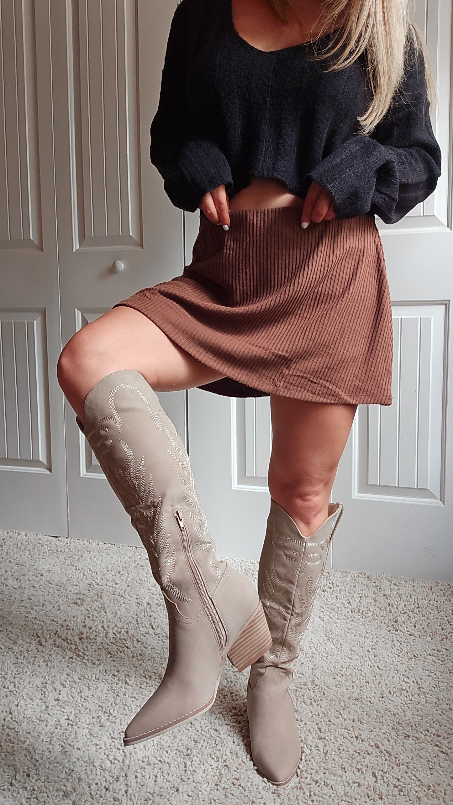 The Samara Cedar Wood | Embroidered Western Tall Boot