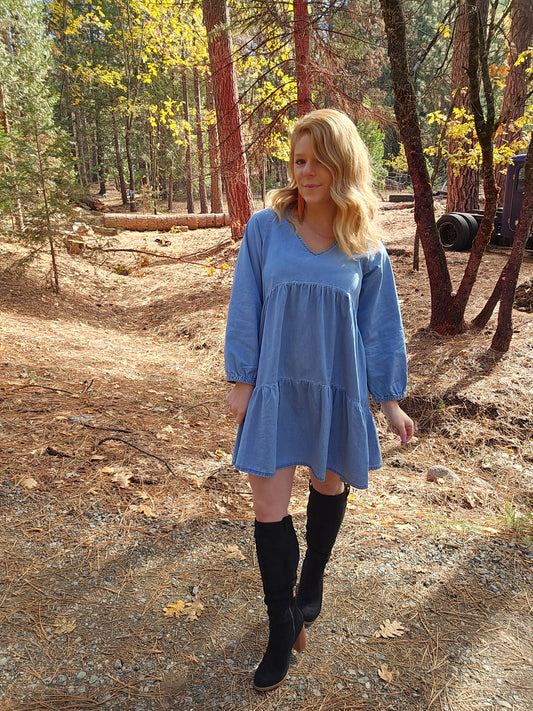 Tiered Chambray Cotton Dress [size small]