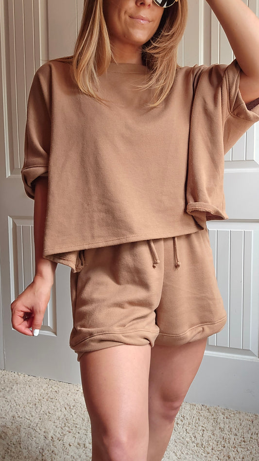 Mocha Bubble Top & Shorts SET
