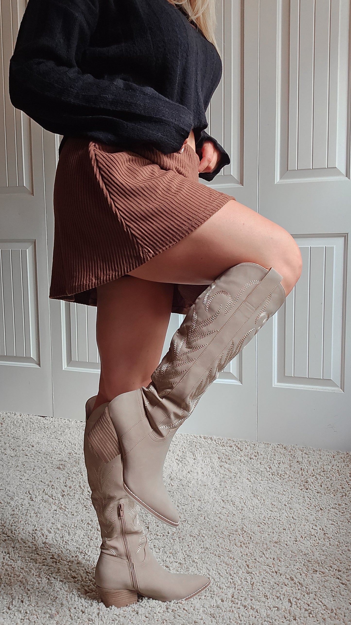 The Samara Cedar Wood | Embroidered Western Tall Boot