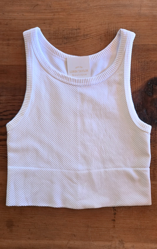 Kacie Chevron Highneck Crop Tank Top